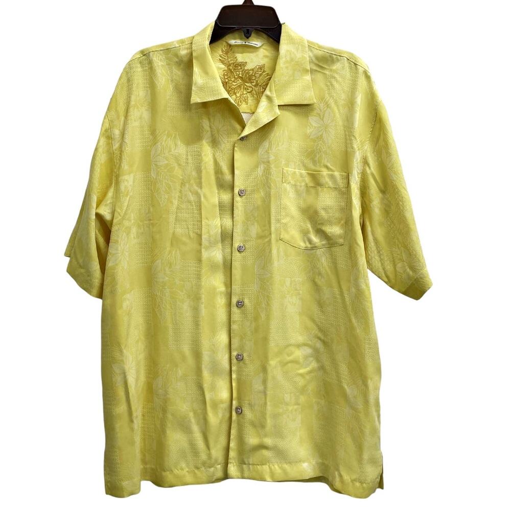 Tommy Bahama Yellow Floral 100% Silk Button Down Shirt